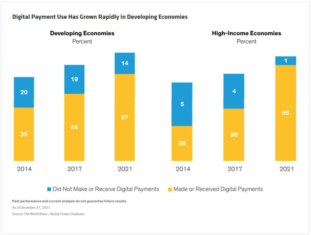 电子支付使用增长迅猛的发展中经济体