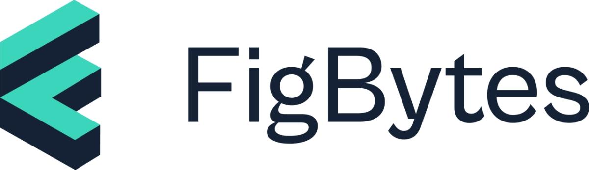 FigBytes标志——一块绿松石F字母组合与午夜影子跟着“FigBytes”这个词在午夜