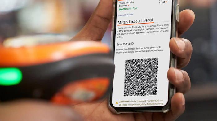 iPhone显示与家得宝(Home Depot)应用退伍军人的折扣。