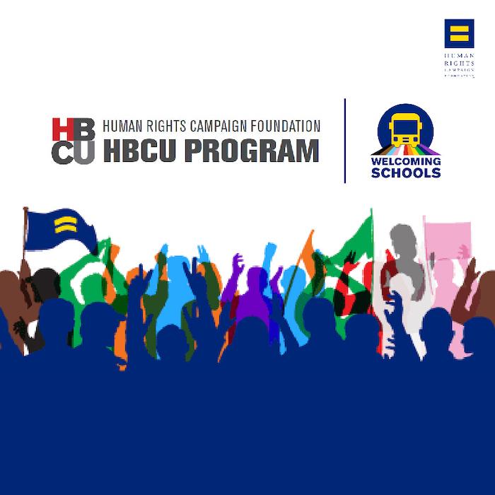 HBCU标志;欢迎学校。举手的人庆祝的形象。