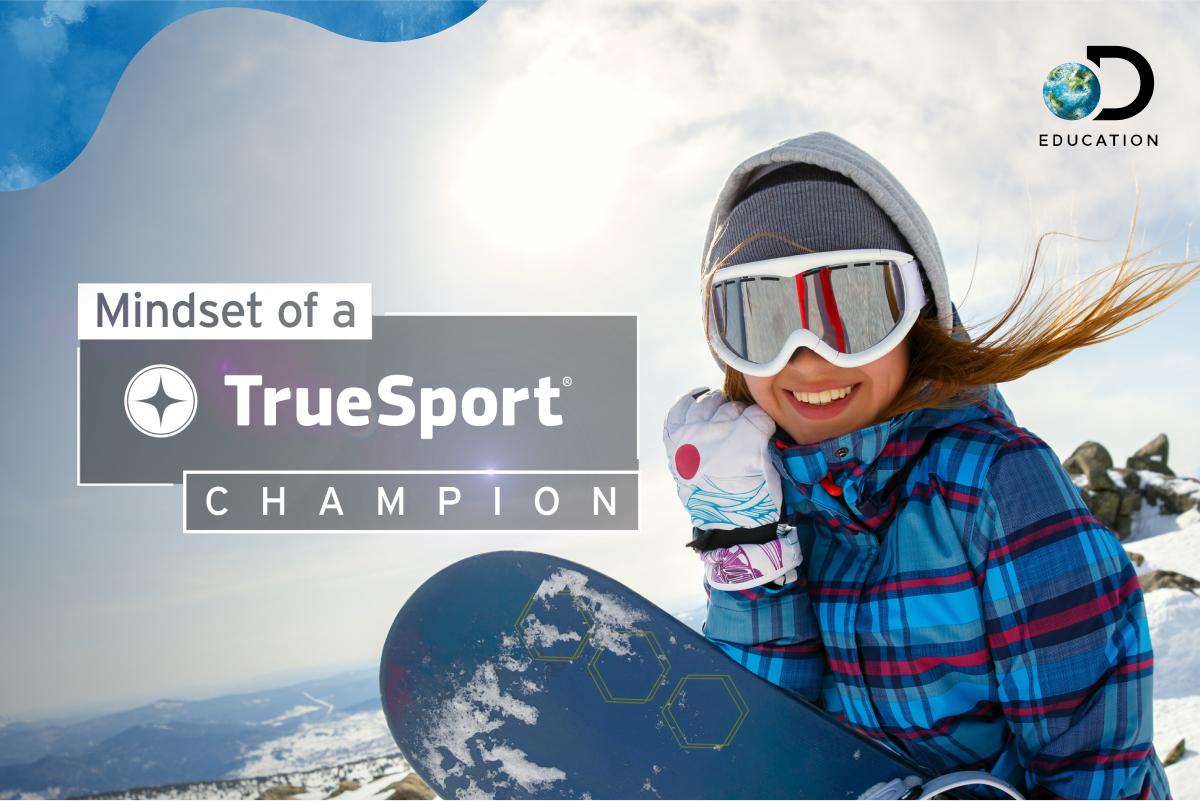 “TrueSport冠军心态”写在一个滑雪的照片