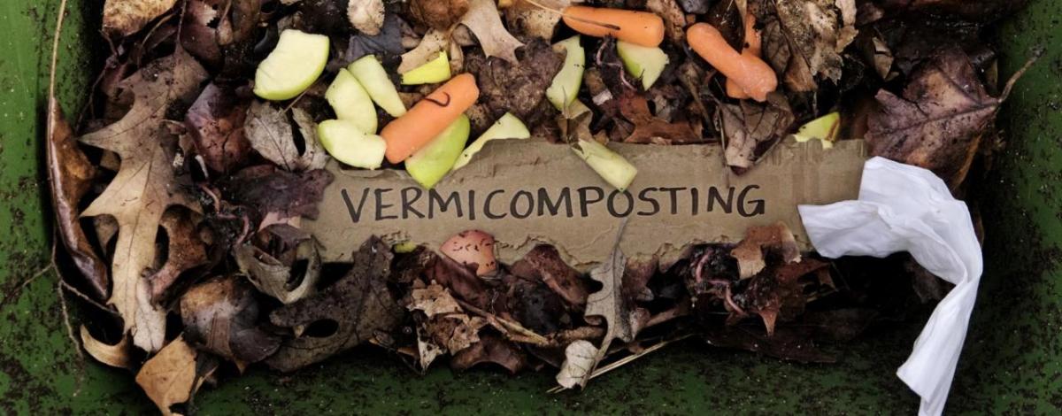 牌子上写着“vermicomposting”堆肥