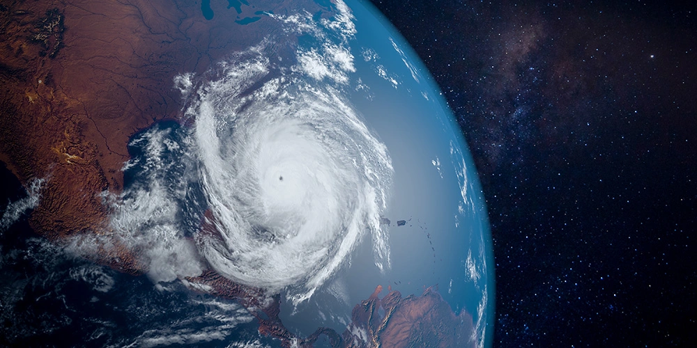 来自外太空的视图向地球。中央大飓风。